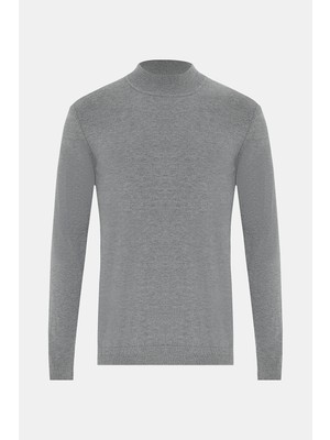 Vakko Grey Melange Mock Neck Knit Sweater