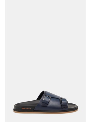 Santoni Santonı Navy Leather Slippers