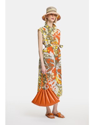 Vakko Multicolor Drop Shoulder Midi Dress