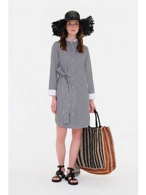 Vakko Striped Back Detail Dress