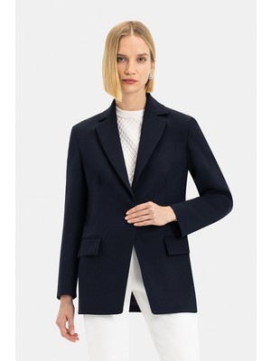 Vakko Navy Double-Breasted Collar Jacket