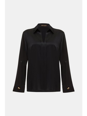 Vakko Dark Navy Long Sleeve Blouse