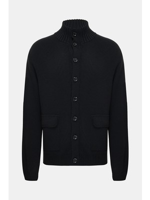 Vakko By Danıele Fıesolı Buttoned Stand Collar Wool Acrylic Cardigan
