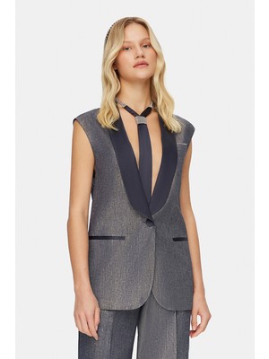 Vakko By Peserıco Navy Tuxedo Collar Vest