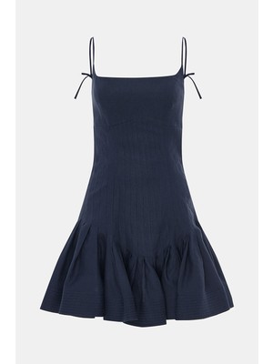 Vakko Navy Strappy Short Dress