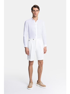 Vakko By PT01 Ecru Jersey Cotton/linen Bermuda Shorts