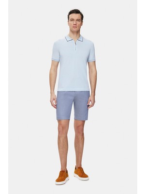 Vakko By Berwıch Ice Blue Lyocell Cotton Bermuda Shorts