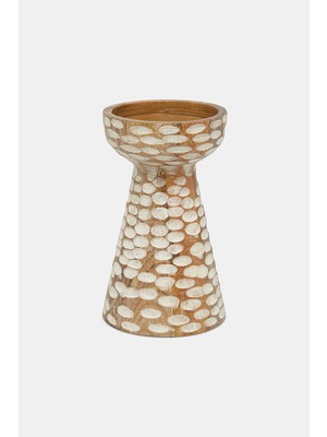 Vakko White Carved Detail Wooden Candle Holder 18 cm