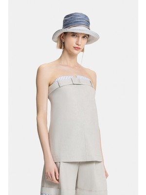 Vakko Beige Low-Cut Sleeveless Blouse