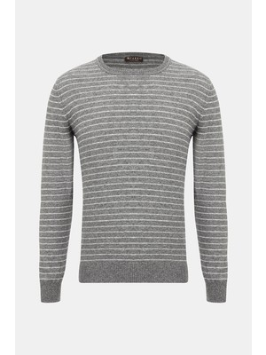 Vakko Grey Round Neck Knit Sweater