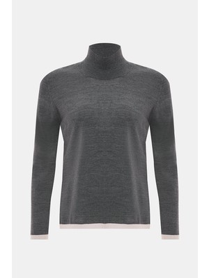 Vakko Dark Grey Mock Neck Knitwear
