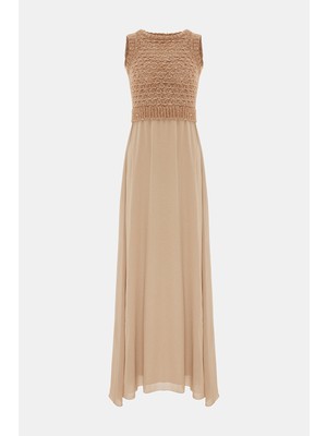 Vakko By Peserıco Beige Sleeveless Dress