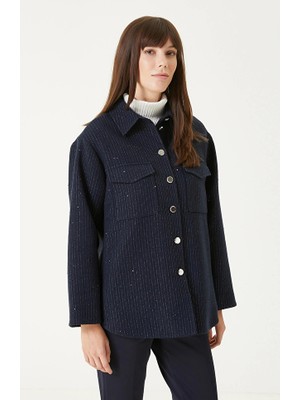 Network Navy Sequined Striped Overshirt