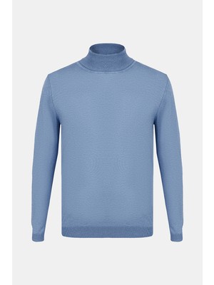 Vakko Blue Turtleneck Knit Sweater
