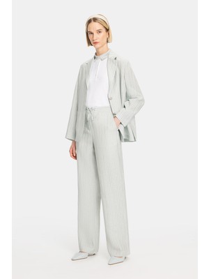 Vakko Blue Striped Linen Trousers