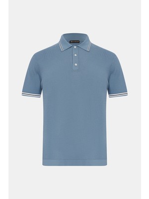 Vakko Buttoned Polo Collar Short Sleeve Knit Top