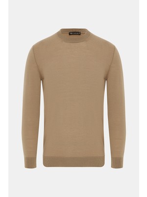 Vakko Round Neck Long Sleeve Wool Knit Sweater