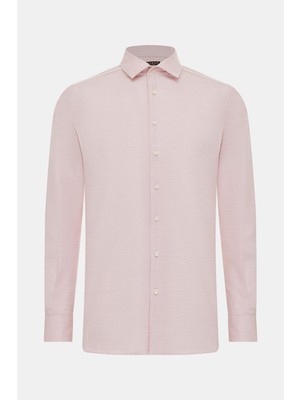Vakko Pink Cotton Linen Casual Shirt