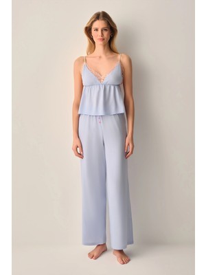 Suwen Blue Powder Tank Top And Pants Pajama Set