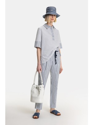 Vakko Navy-White Striped Trousers