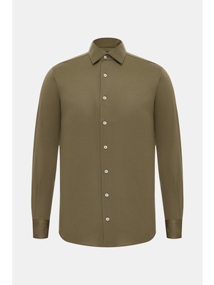 Vakko Dark Green Jersey Cotton Shirt