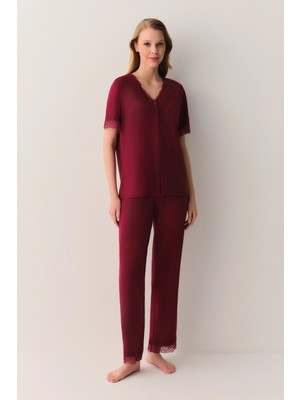 Suwen Burgundy Catrine Pajama Set