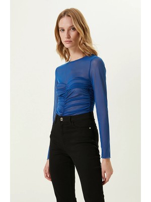 Network Saxe Blue Ruched Detail Tulle T-Shirt