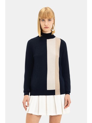 Vakko Navy Mock Neck Knitwear