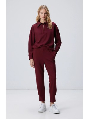 Network Burgundy Pleated Hem Detail Sweatpants