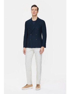 Vakko Navy Double-Breasted Collar Jacket