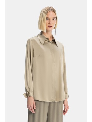 Vakko Khaki Silk Blouse