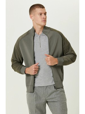 Network Khaki Trimmed Sleeve Knit Jacket