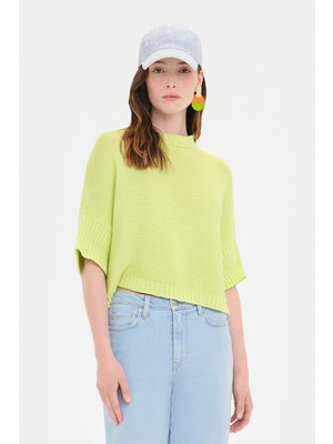 Vakko Neon Green Crew Neck Knitwear