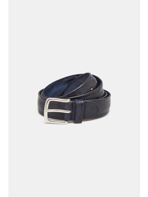 Vakko Navy Leather Belt