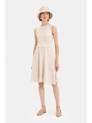 Vakko Beige Sleeveless Midi Dress
