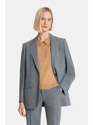 Vakko Grey Striped Wool Jacket