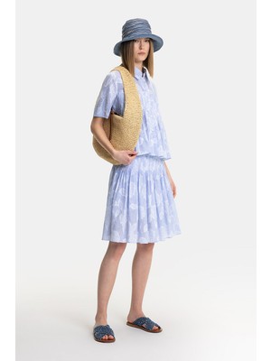 Vakko Blue Striped Midi Skirt