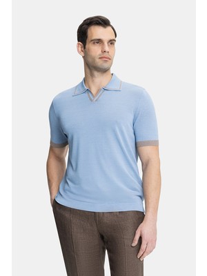 Vakko Buttonless Polo Collar Short Sleeve Knit Top