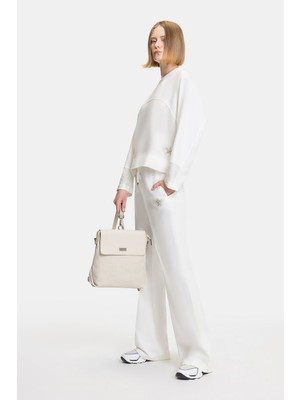 Vakko By Lorena Antonıazzı Ecru Wide-Leg Casual Trousers