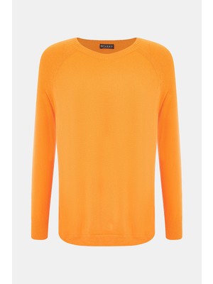 Vakko Orange Crew Neck Knit Sweater
