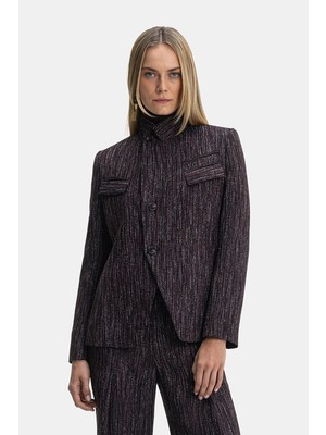 Vakko Burgundy Mandarin Collar Jacket