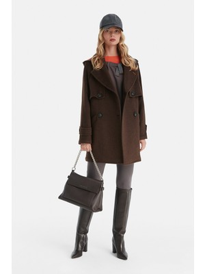 Vakko Brown Wool Pea Coat