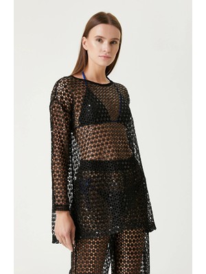 Network Black Openwork Beach Blouse