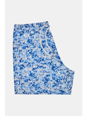 Vakko Blue Floral Print Elasticated Swim Shorts
