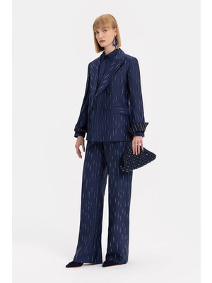 Vakko Navy Patterned Jacket