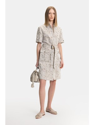 Vakko Beige Patterned Dress