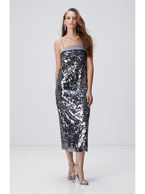 Network Anthracite Sequined Evening Dress