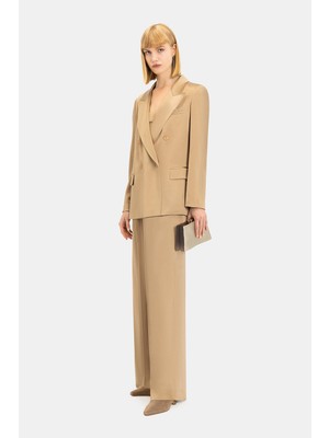 Vakko By Peserıco Camel Double-Breasted Lapel Jacket