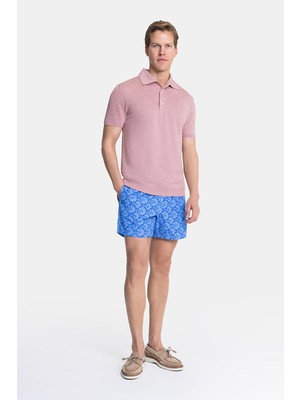 Vakko Navy Motif Elasticated Swim Shorts