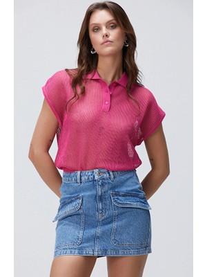 Network Pink Polo Collar Knit Sweater
